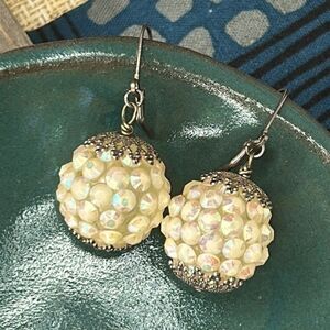 Vintage disco ball, iridescent dangle earrings